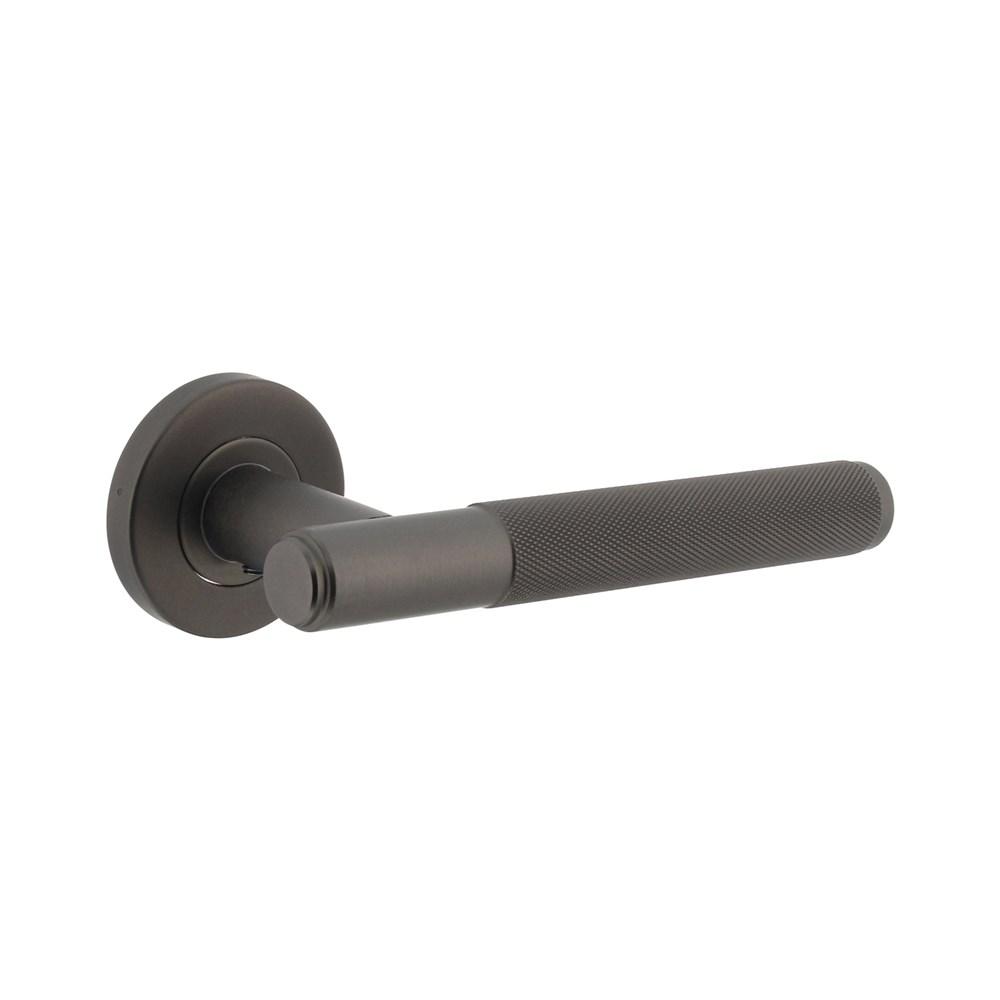 Gatdeel rechts Rombo ruit motief op geveerde stalen rozet met nokken ø53x8mm rvs antraciet-grijs afbeelding