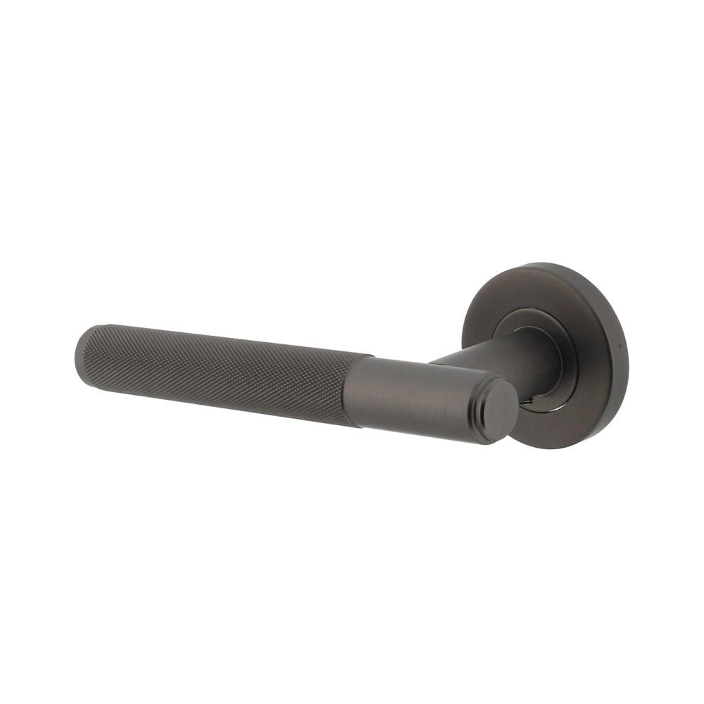 Gatdeel links Rombo ruit motief op geveerde stalen rozet met nokken ø53x8mm rvs antraciet-grijs afbeelding
