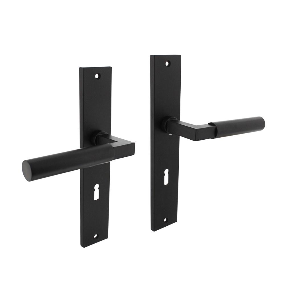 Deurkruk Baustil op langschild 245x45mm sleutelgat 72mm mat zwart afbeelding