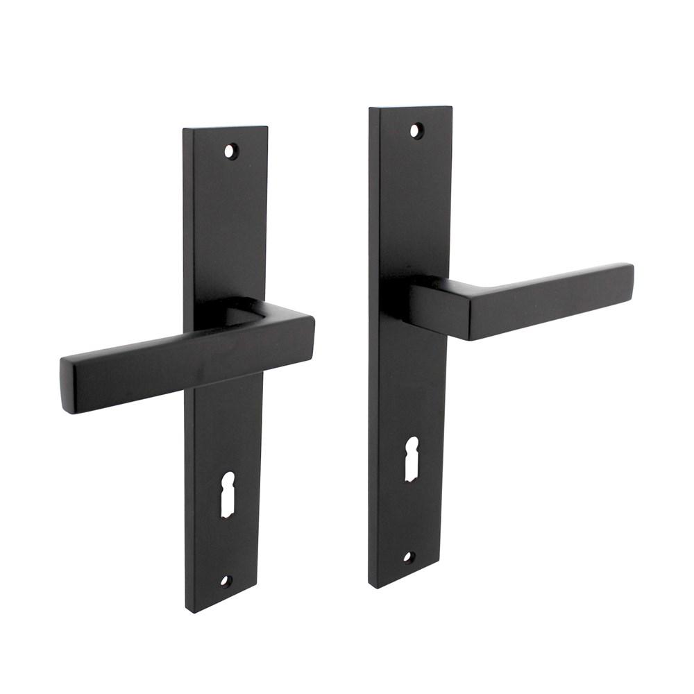 Deurkruk Hera op langschild 245x45mm sleutelgat 78mm mat zwart afbeelding