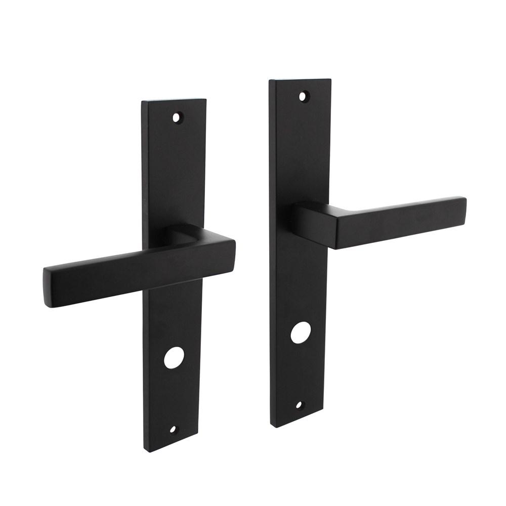 Deurkruk Hera op langschild 245x45mm rondcilindergat 78mm mat zwart afbeelding