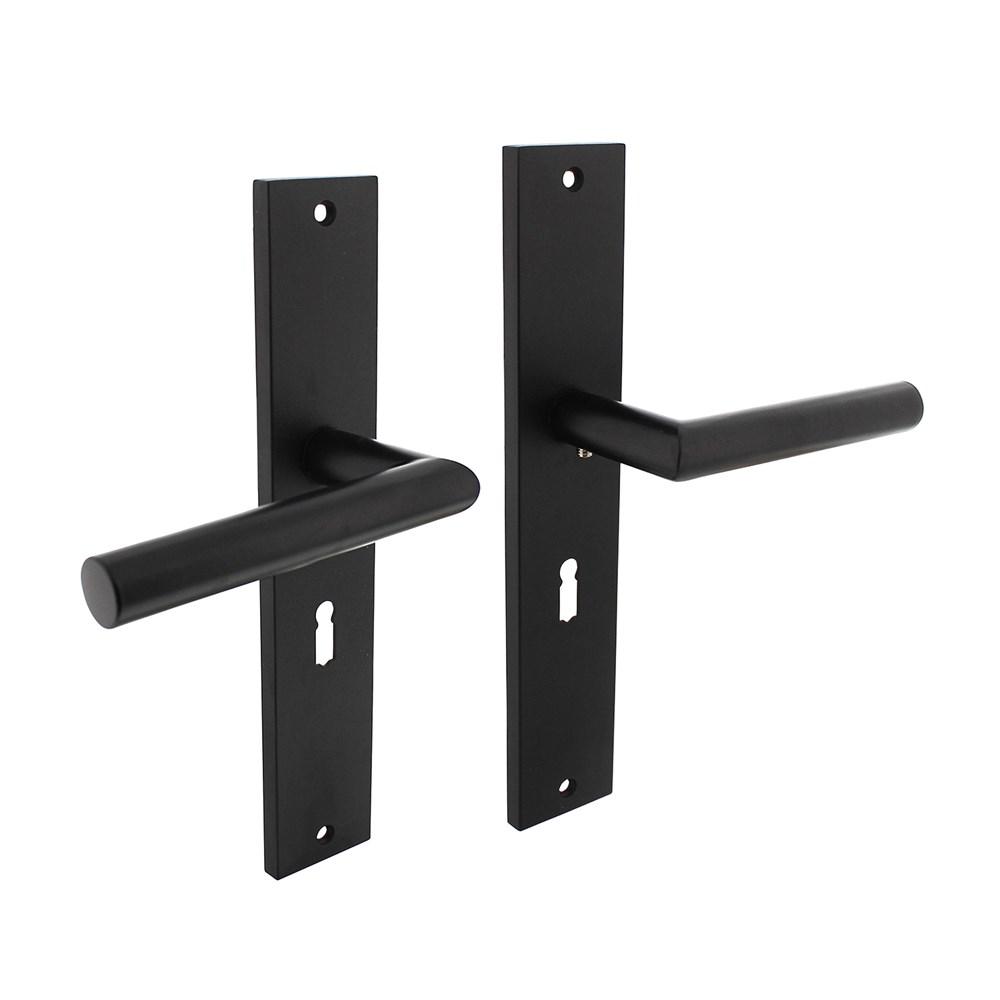 Deurkruk Bastian op langschild 245x45mm sleutelgat 56mm mat zwart afbeelding