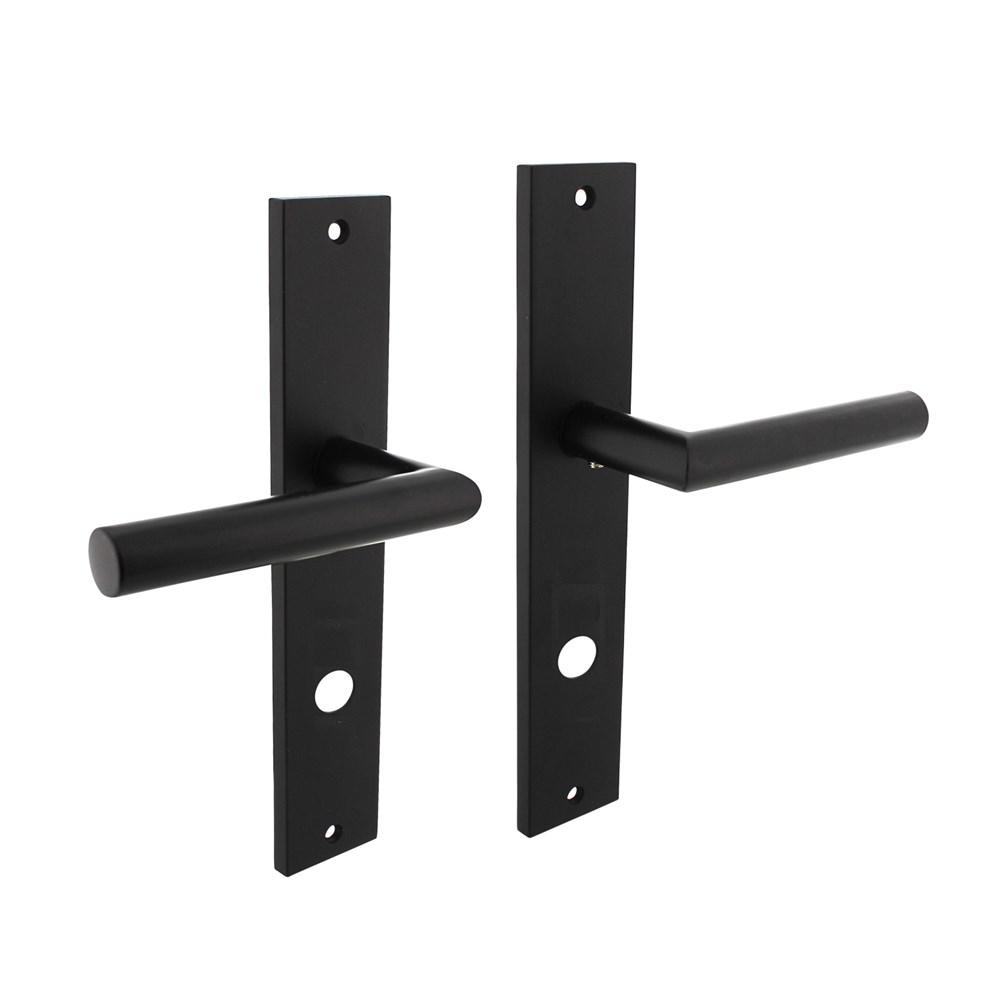 Deurkruk Bastian op langschild 245x45mm rondcilindergat 78mm mat zwart afbeelding