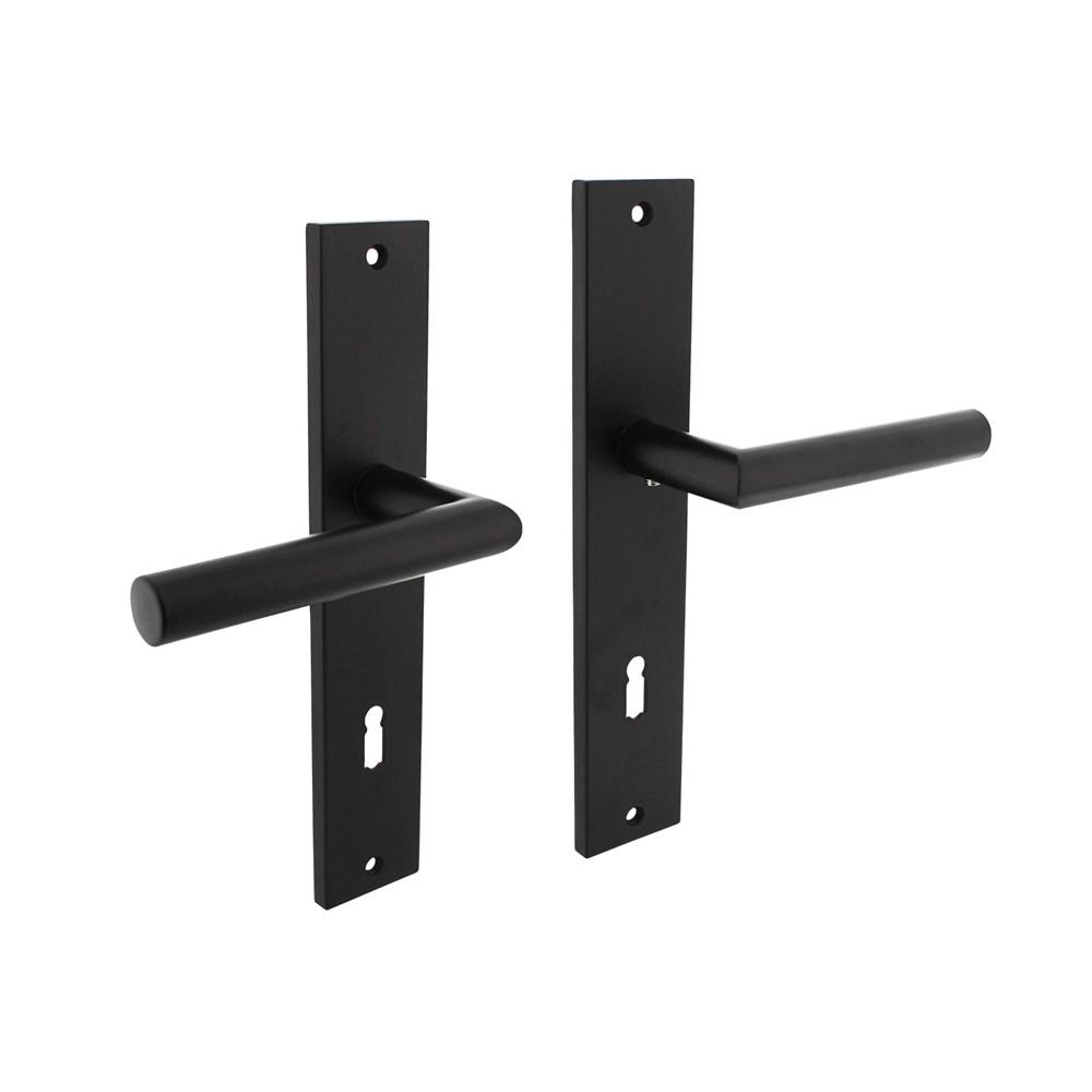 Deurkruk Bastian op langschild 245x45mm sleutelgat 78mm mat zwart afbeelding