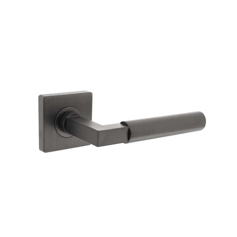 Gatdeel rechts Baustil op vierkante rozet met nokken 55x55x10mm antraciet-grijs afbeelding