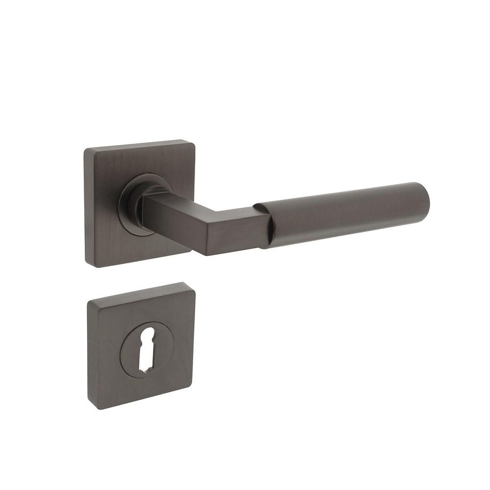 Deurkruk Baustil op vierkante rozet met nokken 55x55x10mm en sleutelplaatjes antraciet-grijs afbeelding