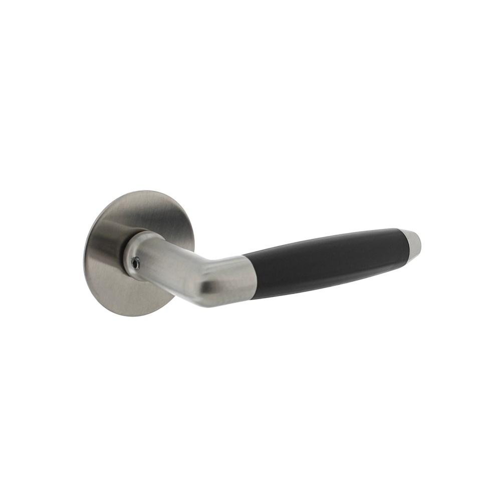 Deurkruk Combinatie rvs/zwart met rozet zelfklevend ø55x2mm rvs afbeelding
