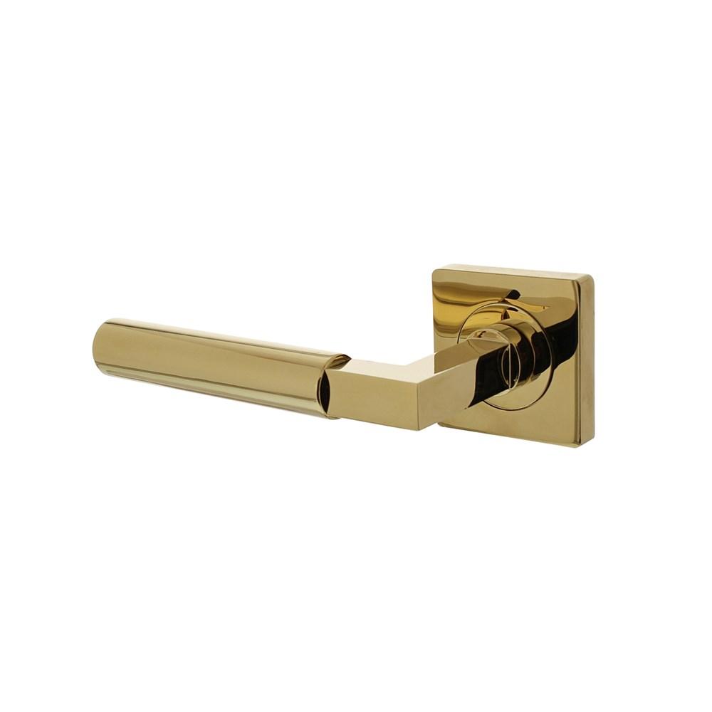 Gatdeel links Baustil op vierkante rozet met nokken 55x55x10mm PVD messingkleur afbeelding