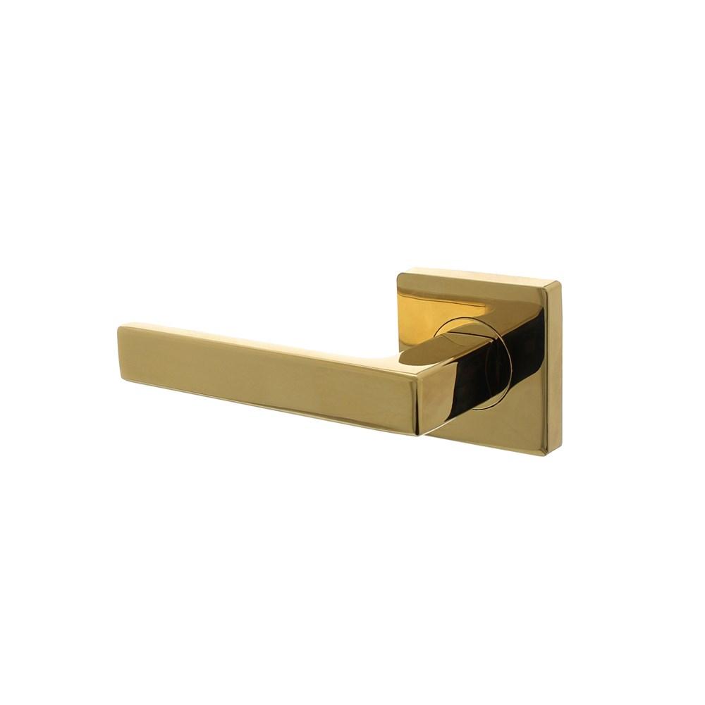 Gatdeel links Hera op vierkante rozet met nokken 55x55x10mm PVD messingkleur afbeelding