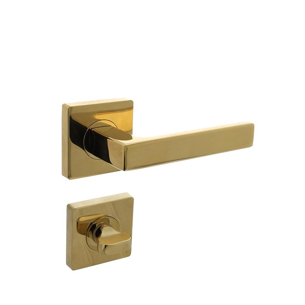 Deurkruk Hera op vierkante rozet met nokken 55x55x10mm en WC8mm PVD messingkleur afbeelding