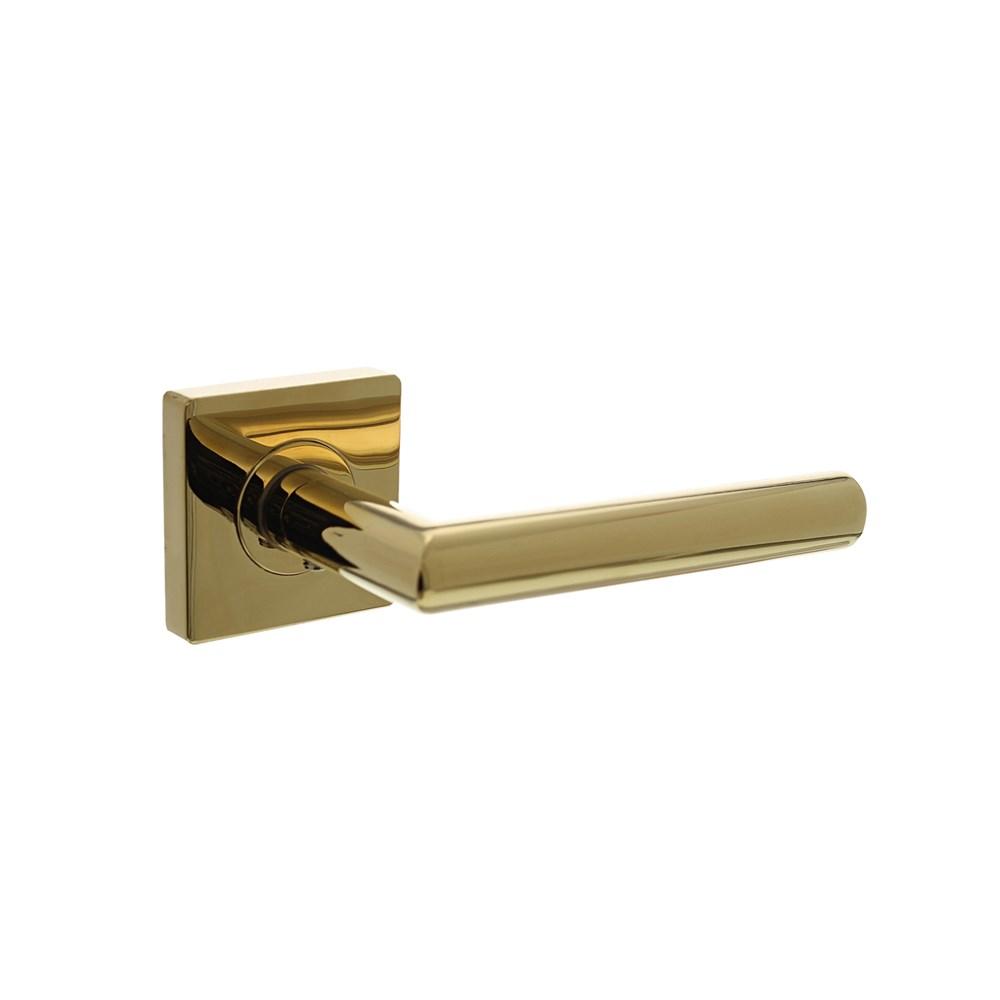 Deurkruk Bastian op vierkante rozet met nokken 55x55x10mm PVD messingkleur afbeelding