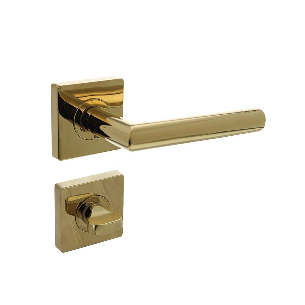 Deurkruk Bastian op vierkante rozet met nokken 55x55x10mm en WC7mm PVD messingkleur afbeelding