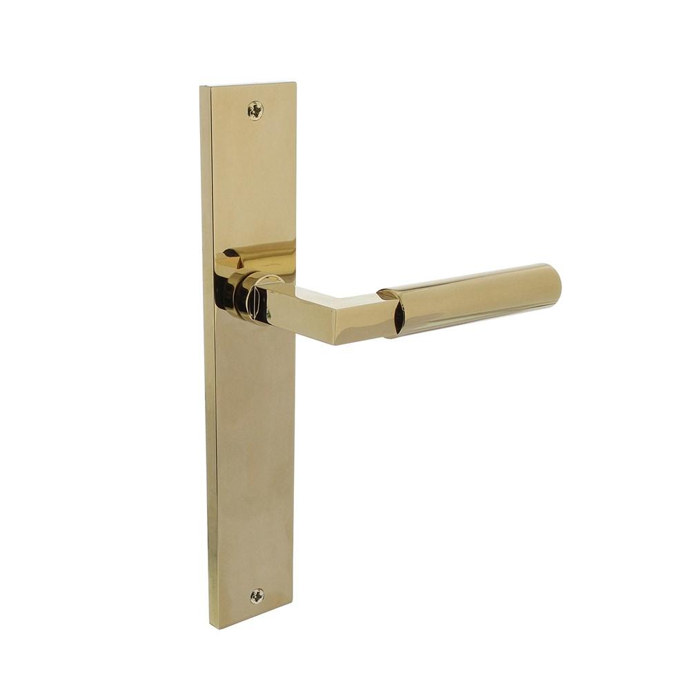 Deurkruk Baustil op langschild 245x45mm blind PVD messingkleur afbeelding