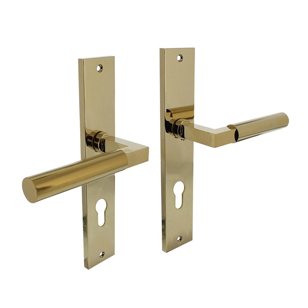 Deurkruk Baustil op langschild 245x45mm profielcilindergat 72mm PVD messingkleur afbeelding