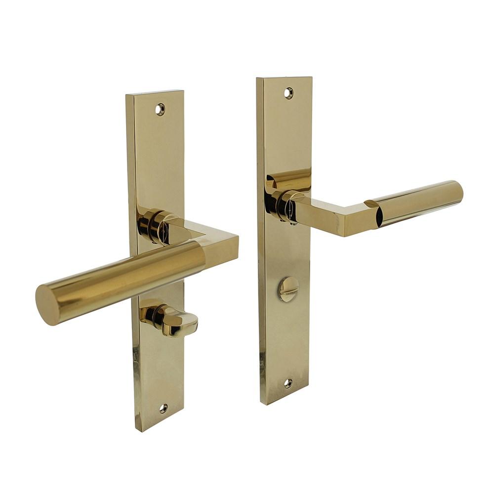 Deurkruk Baustil op langschild 245x45mm WC63/8mm PVD messingkleur afbeelding