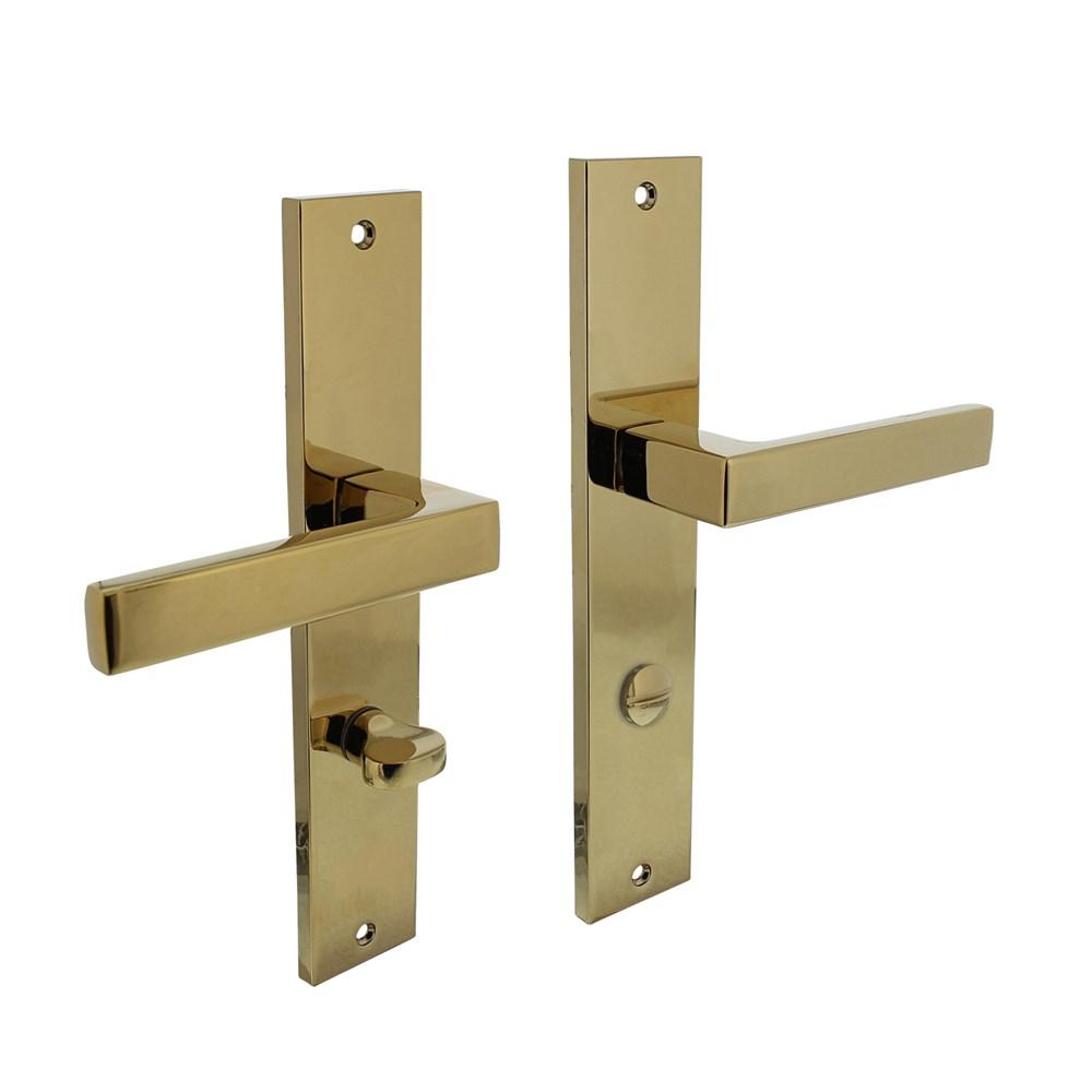 Deurkruk Hera op schild rechthoekig 245x45mm wc 78/7mm PVD messingkleur afbeelding