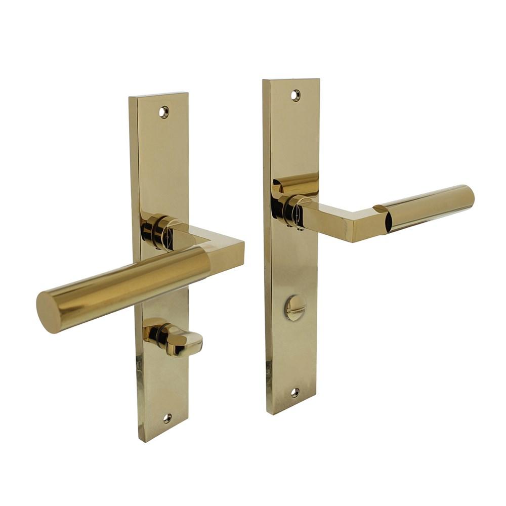 Deurkruk Baustil op langschild 245x45mm WC78/7mm PVD messingkleur afbeelding