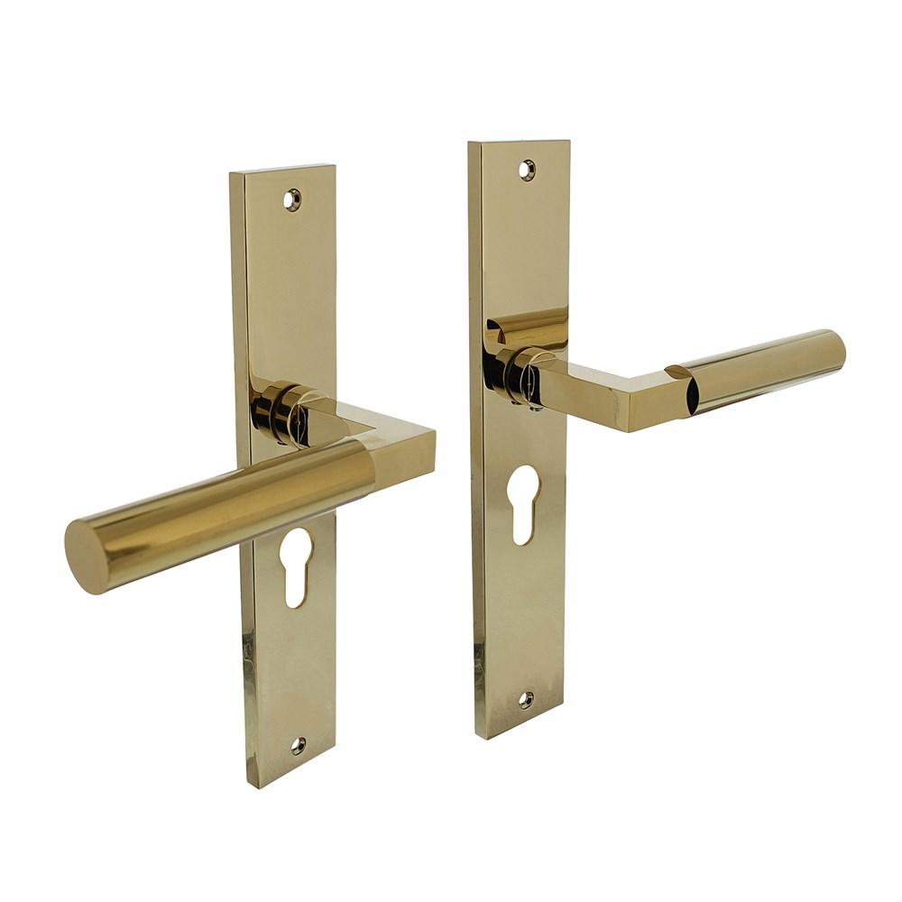 Deurkruk Baustil op langschild 245x45mm profielcilindergat 55mm PVD messingkleur afbeelding
