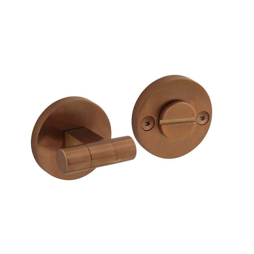 WC-sluiting éénzijdig verdekt ø55x8mm met stift 8x8mm, knop op verdekte rozet PVD koper mat afbeelding