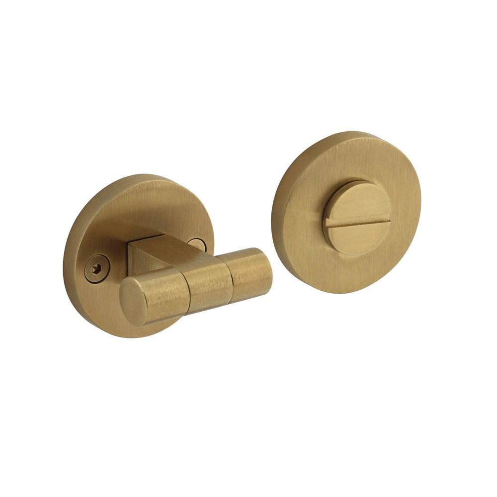WC-sluiting éénzijdig verdekt ø55x8mm met stift 8x8mm, knop op schroefgat rozet PVD messing mat afbeelding