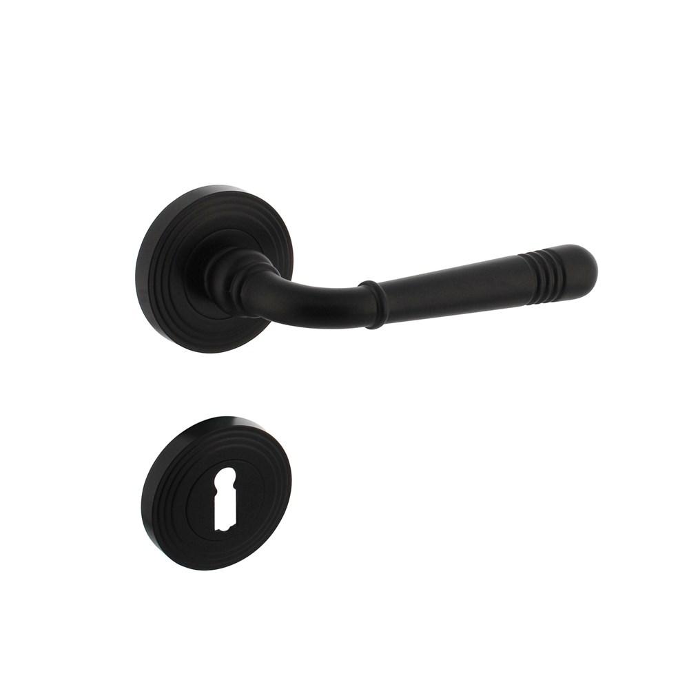Deurkruk Emily op rozet verdekt met rillen ø55x10mm met nokken en sleutelrozetten zwart afbeelding