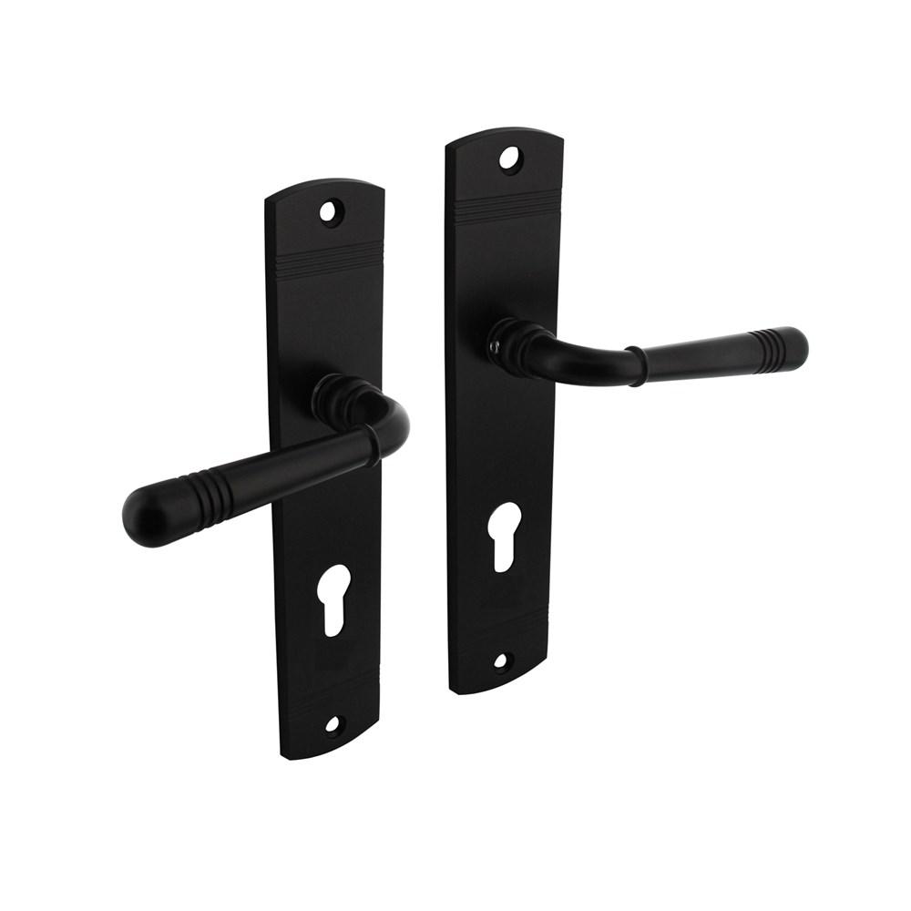Deurkruk Emily op schild afgerond 235x45mm profielcilindergat 72mm zwart afbeelding