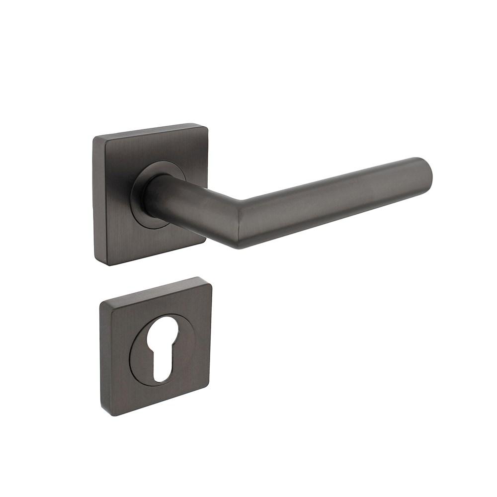 Deurkruk Bastian op rozet verdekt 55x55x10mm met nokken en cilinderrozetten antraciet grijs afbeelding