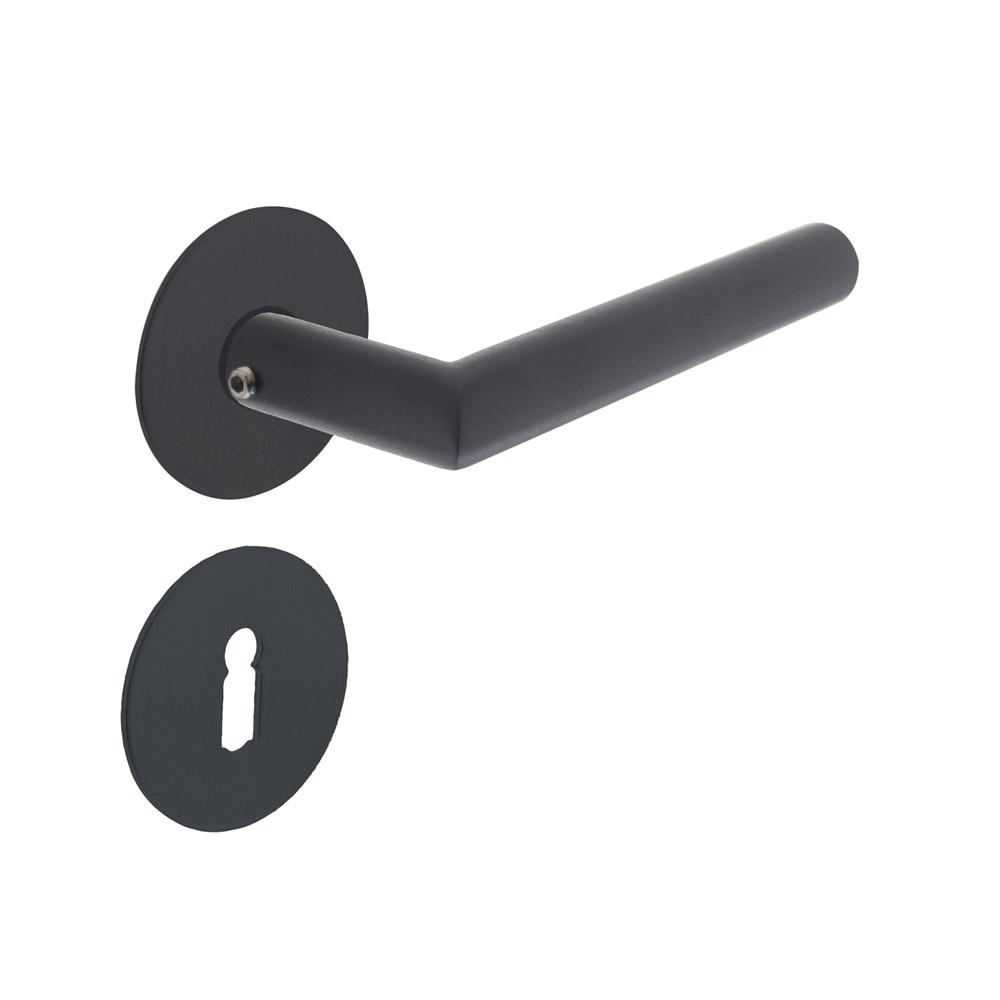 Deurkruk Jura met rozet zelfklevend ø55x2mm en sleutelrozetten structuur zwart afbeelding