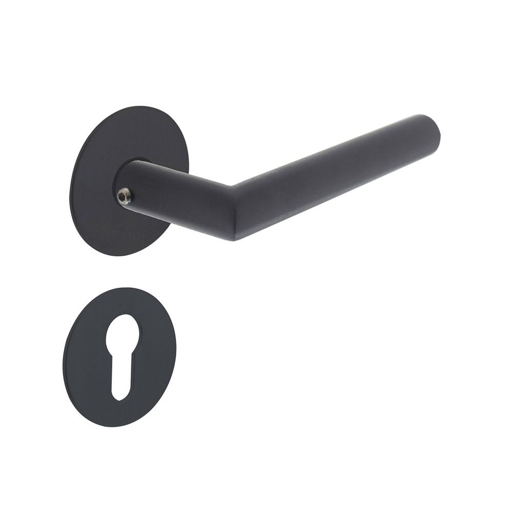 Deurkruk Jura met rozet zelfklevend ø55x2mm en cilinderrozetten structuur zwart afbeelding