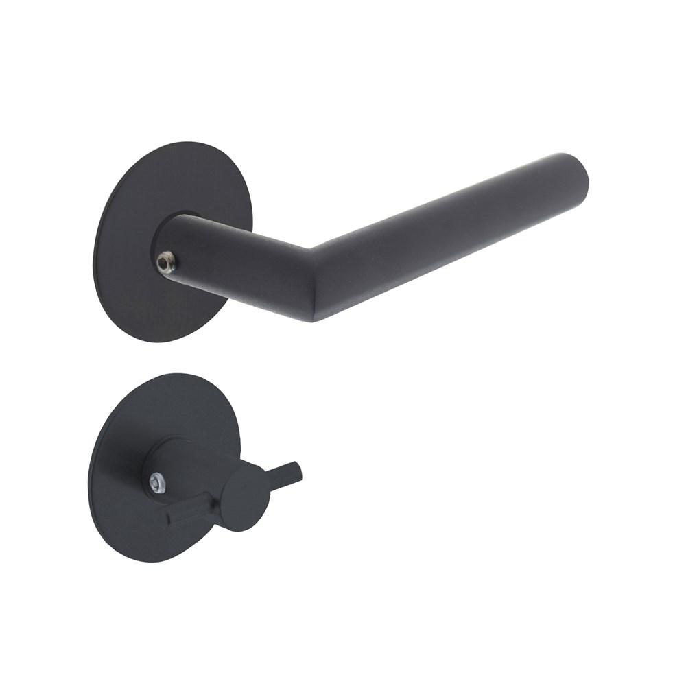 Deurkruk Jura met rozet zelfklevend ø55x2mm en WC-sluiting met stift 8x8mm structuur zwart afbeelding
