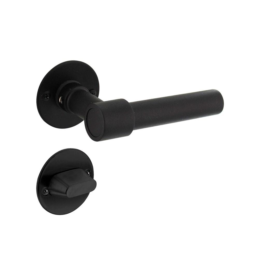 Deurkruk L/L recht met rozet ø50x2mm en WC-sluiting met stift 8x8mm structuur zwart afbeelding
