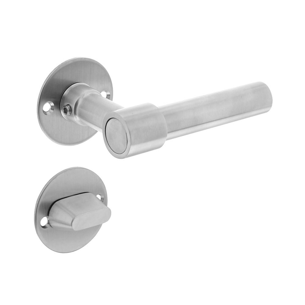 Deurkruk L/L recht met rozet ø50x2mm en WC-sluiting met stift 8x8mm rvs afbeelding