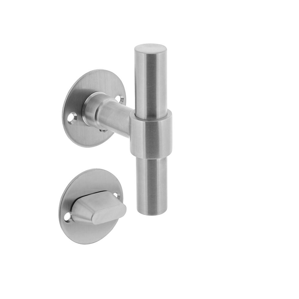 Deurkruk L/T recht met rozet ø50x2mm en WC-sluiting met stift 8x8mm rvs afbeelding