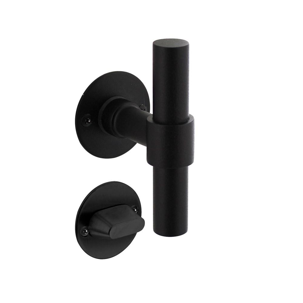Deurkruk L/T recht met rozet ø50x2mm en WC-sluiting met stift 8x8mm structuur zwart afbeelding