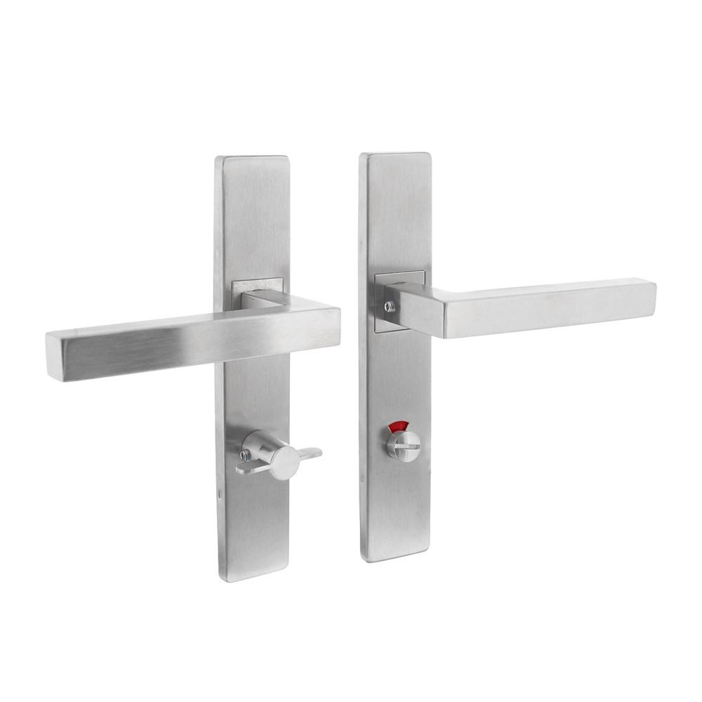 Deurkruk Vierkant op schild verdekt rechthoekig 219x40mm met nokken wc 78/8mm rvs EN1906/4 afbeelding