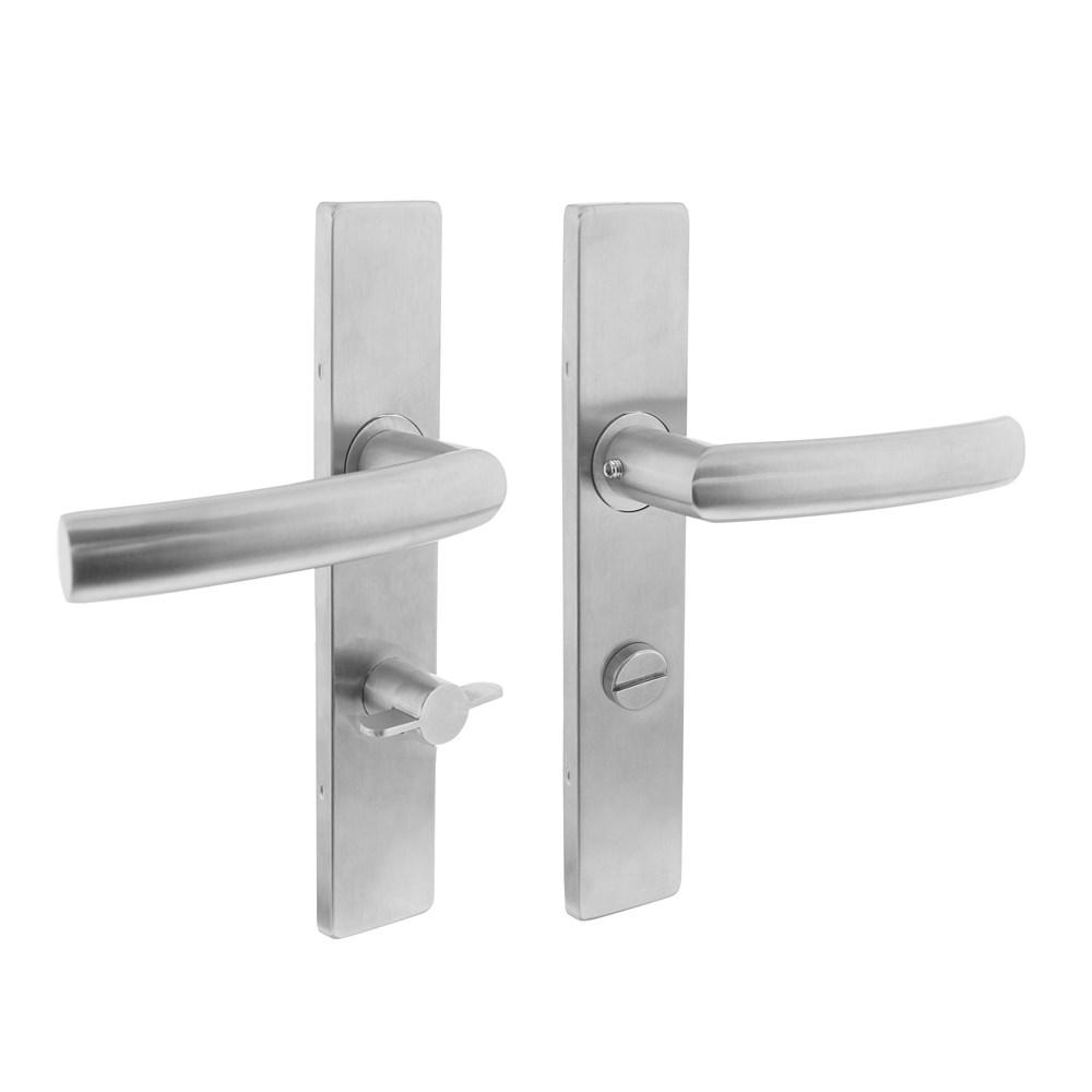 Deurkruk Blok op schild verdekt rechthoekig 219x40mm met nokken wc 63/8mm rvs EN1906/4 afbeelding