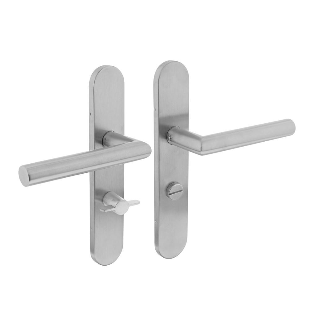 Deurkruk Jura op schild verdekt ovaal 219x40mm met nokken wc 63/8mm rvs EN1906/4 afbeelding