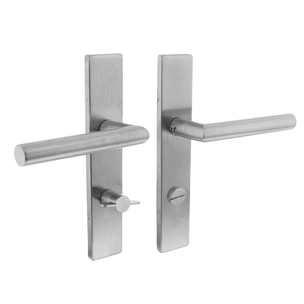 Deurkruk Jura op schild verdekt rechthoekig 219x40mm met nokken wc 72/8mm rvs EN1906/4 afbeelding