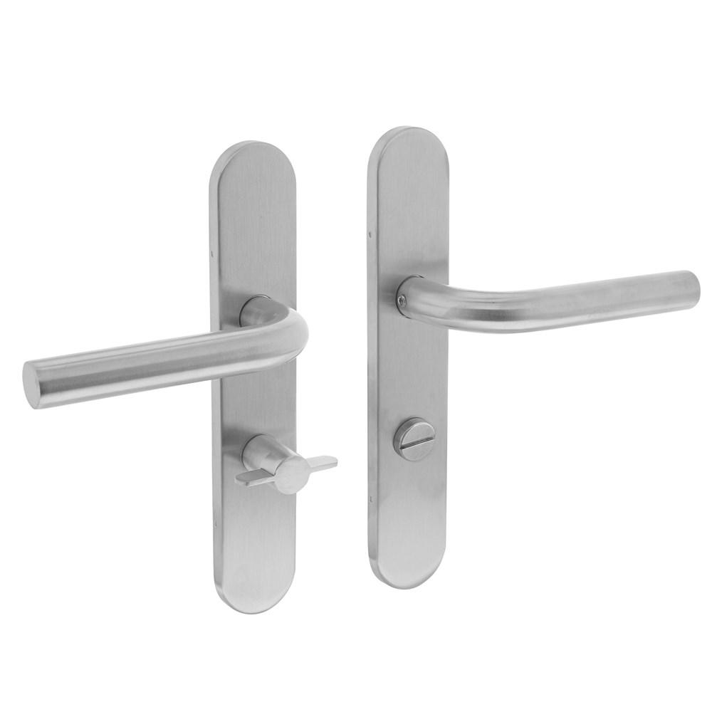 Deurkruk Recht op schild verdekt ovaal 219x40mm met nokken wc 63/8mm rvs EN1906/4 afbeelding