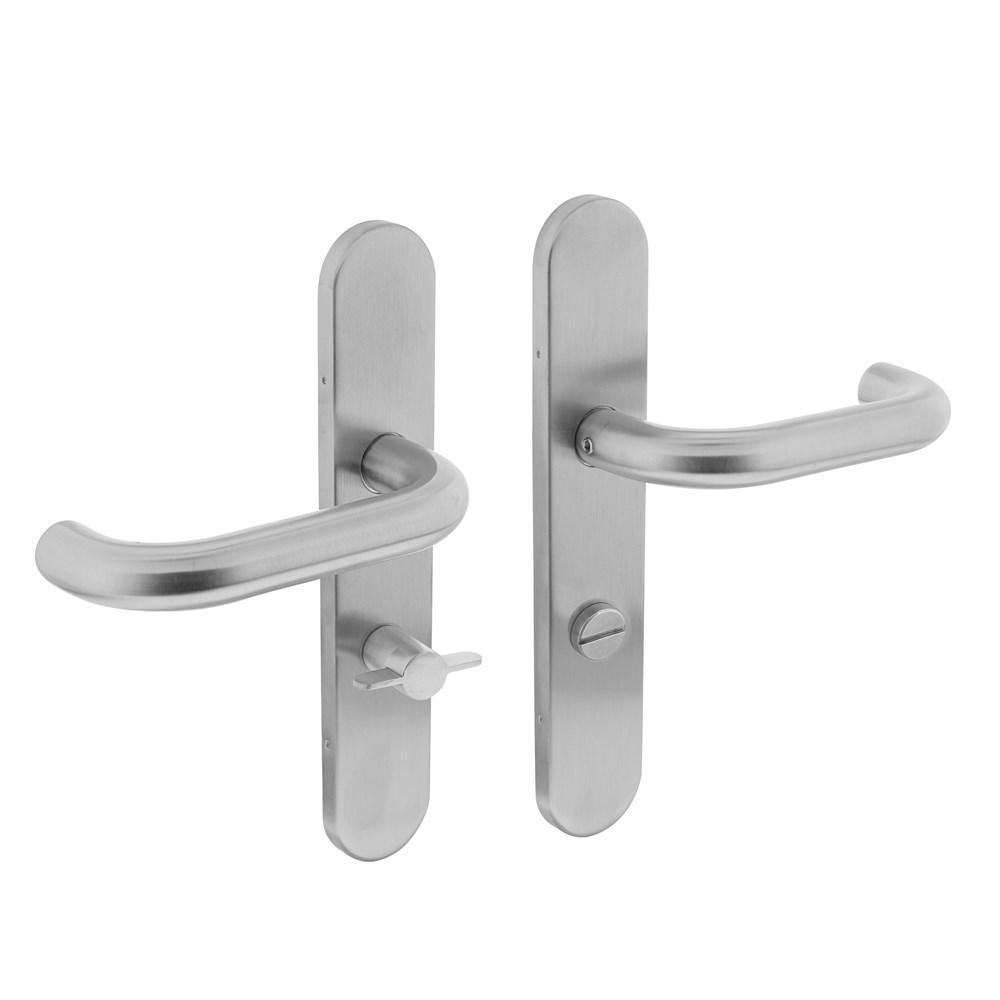Deurkruk Rond op schild verdekt ovaal 219x40mm met nokken wc 63/8mm rvs EN1906/4 afbeelding