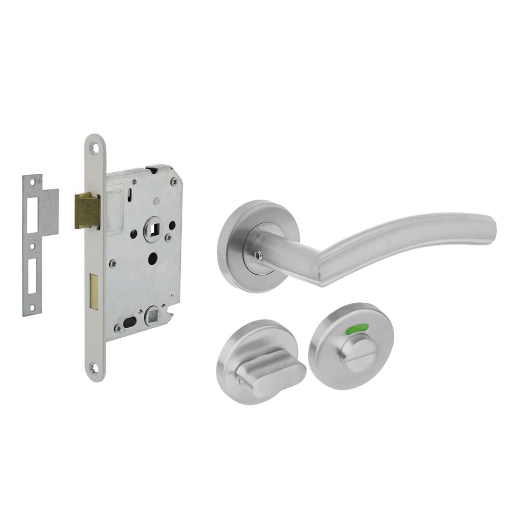 Set toiletslot 63/8mm wit met deurkruk Lisa/90° basic op rozet ø53x9mm en WC-sluiting rvs afbeelding