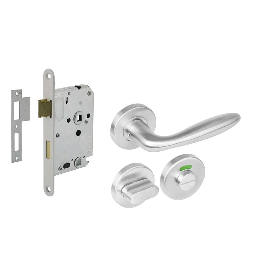 Set toiletslot 63/8mm wit met deurkruk Jupiter op rozet ø53x8mm en WC-sluiting rvs afbeelding