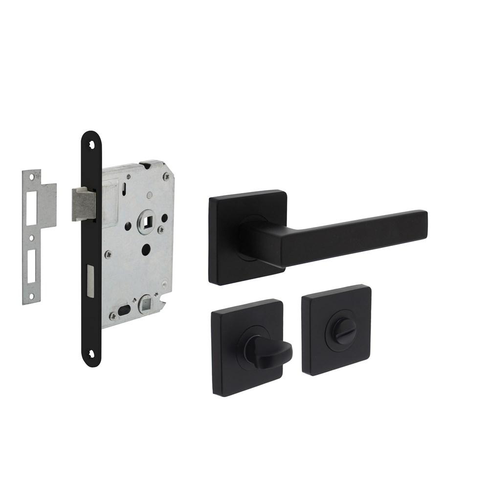 Set toiletslot 63/8 zwart met deurkruk Hera op rozet 55x55mm en WC-sluiting zwart afbeelding