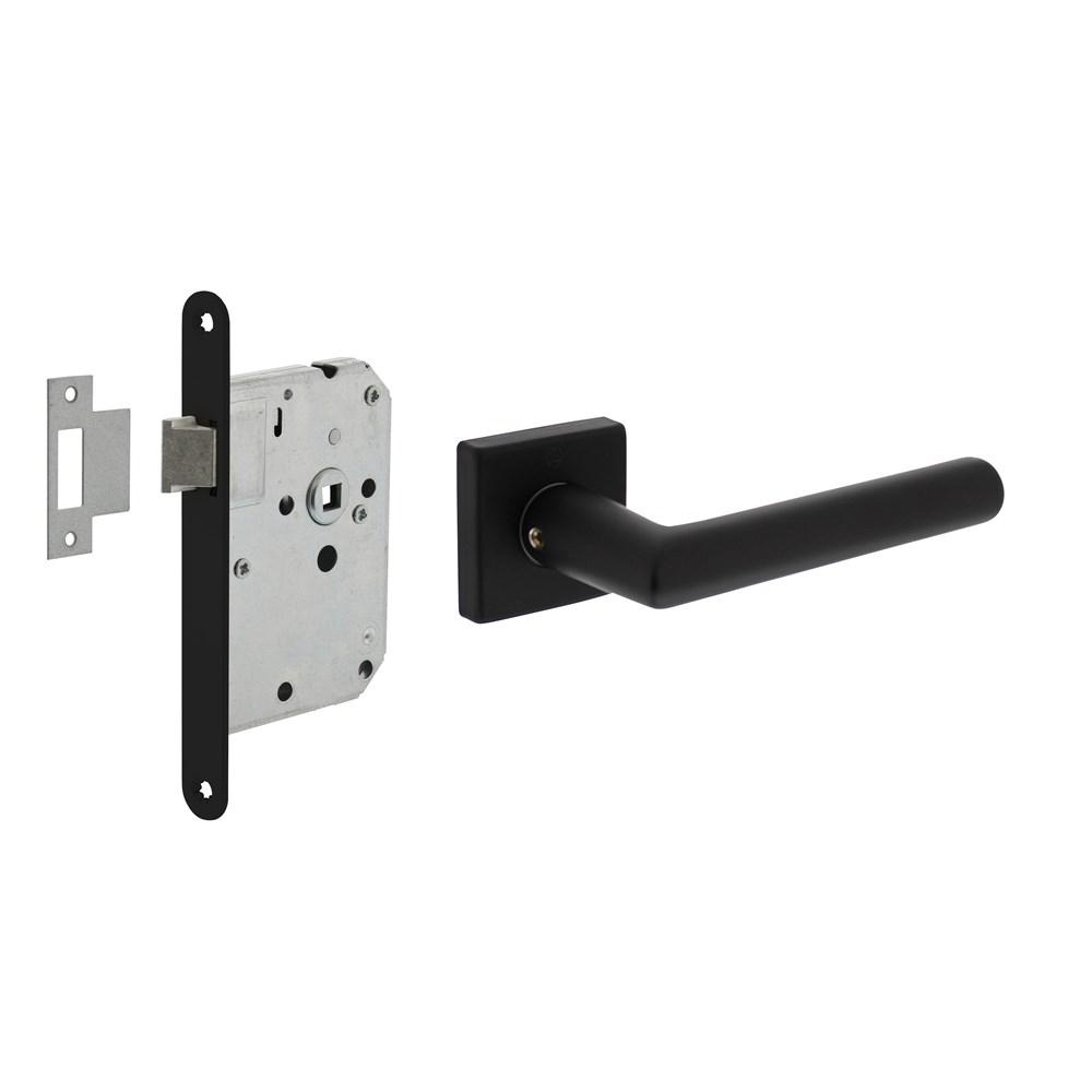 Set loopslot zwart met deurkruk Broome op rozet 50x50mm zwart afbeelding