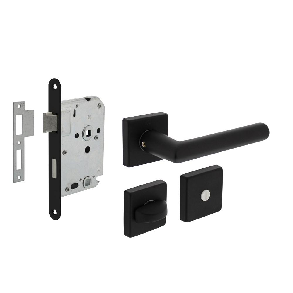 Set toiletslot 63/8mm zwart met deurkruk Broome op rozet 50x50mm en WC-sluiting zwart afbeelding
