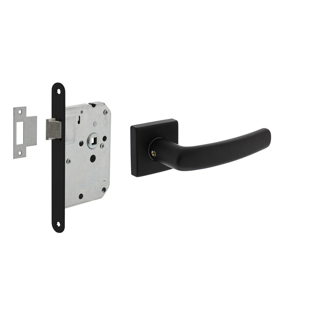 Set loopslot zwart met deurkruk Denham op rozet 50x50mm zwart afbeelding