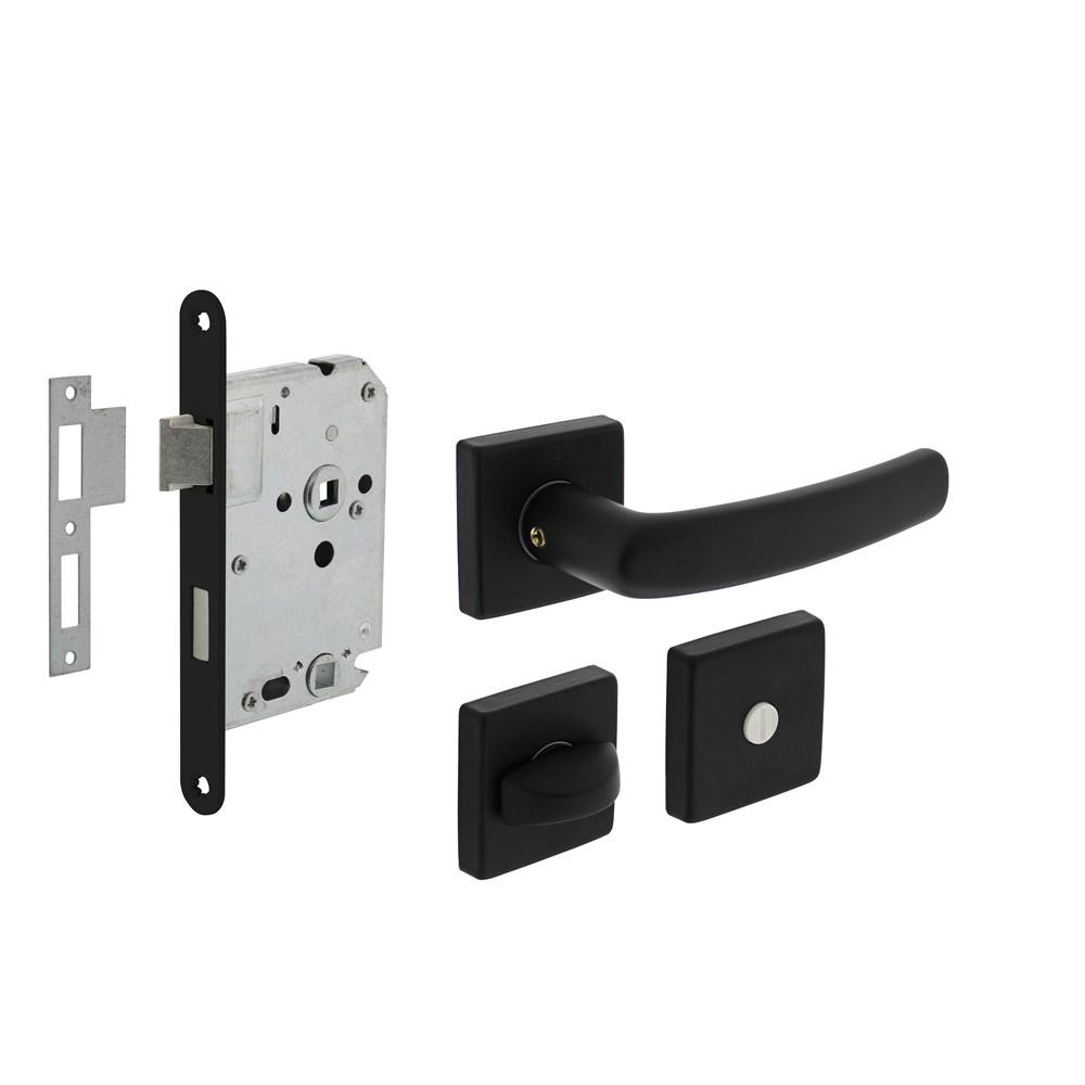 Set toiletslot 63/8mm zwart met deurkruk Denham op rozet 50x50mm en WC-sluiting zwart afbeelding