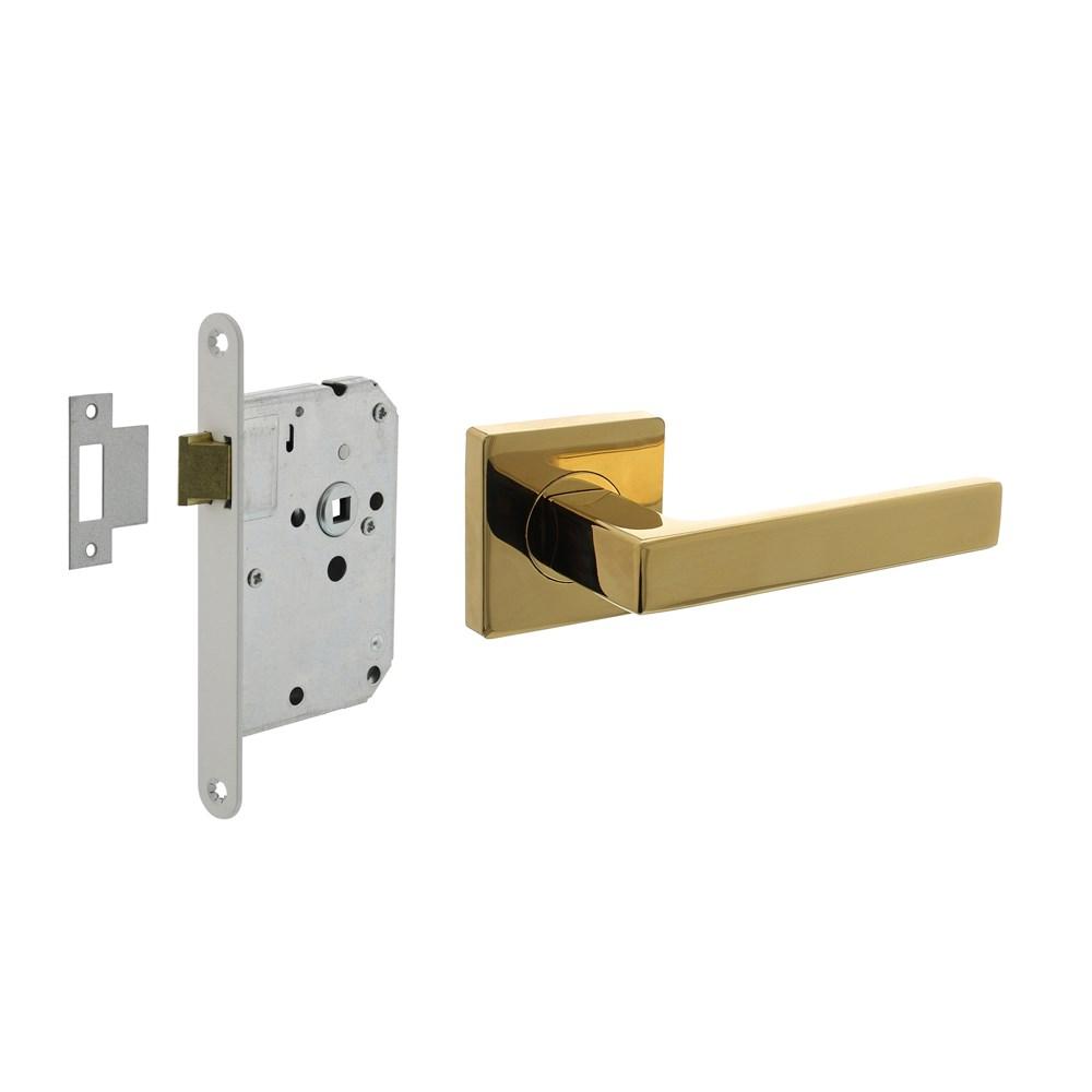 Set loopslot wit met deurkruk Hera op rozet 55x55mm PVD messingkleur afbeelding