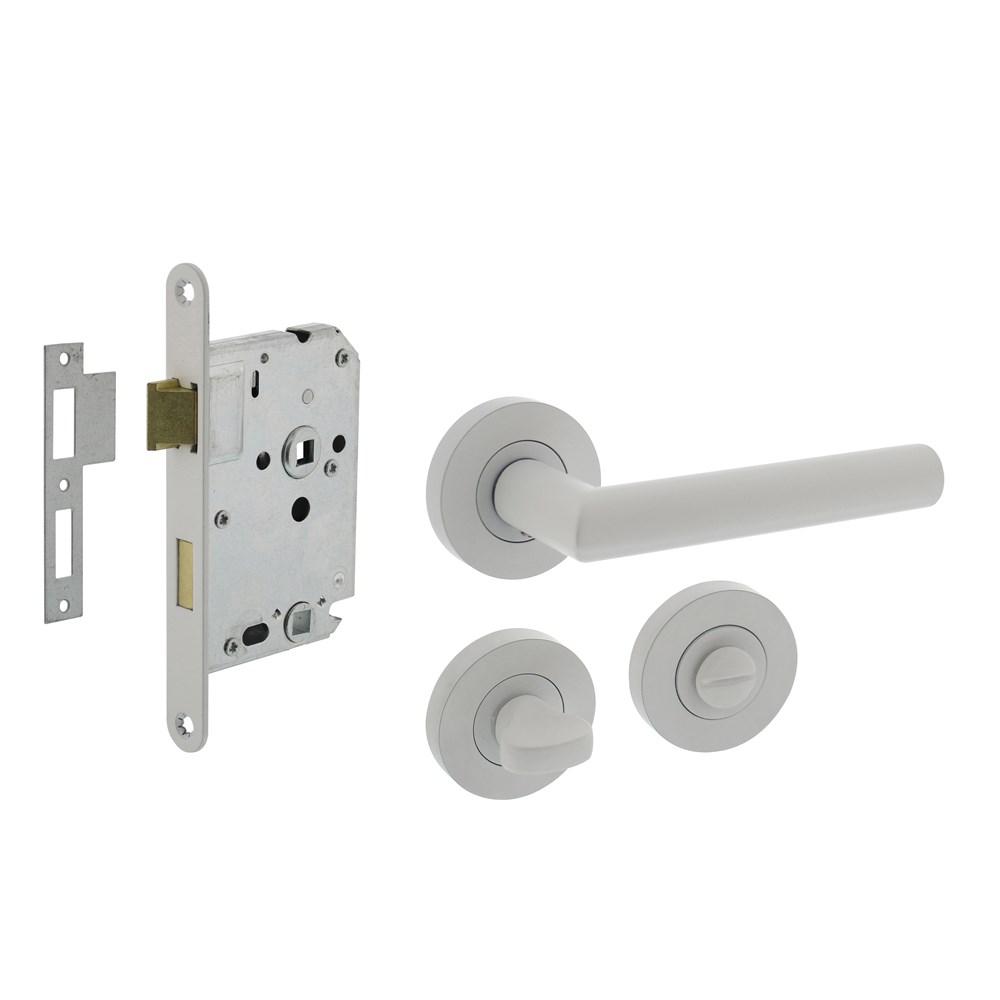 Set toiletslot 63/8mm wit met deurkruk Bastian op rozet ø52x10mm en WC-sluiting wit afbeelding