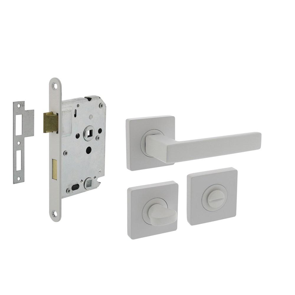 Set toiletslot 63/8mm wit met deurkruk Hera op rozet 55x55mm en WC-sluiting wit afbeelding